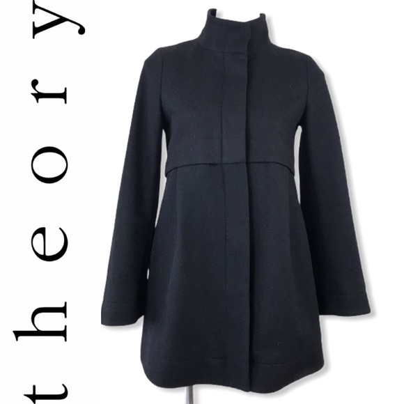 ❤️ Theory Loris W Manning Wool Coat Jacket Black S - Picture 5 of 16